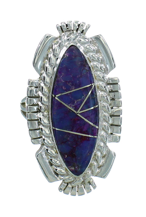 Sterling Silver Magenta Turquoise Inlay Jewelry Ring Size 8-1/4 RX86827